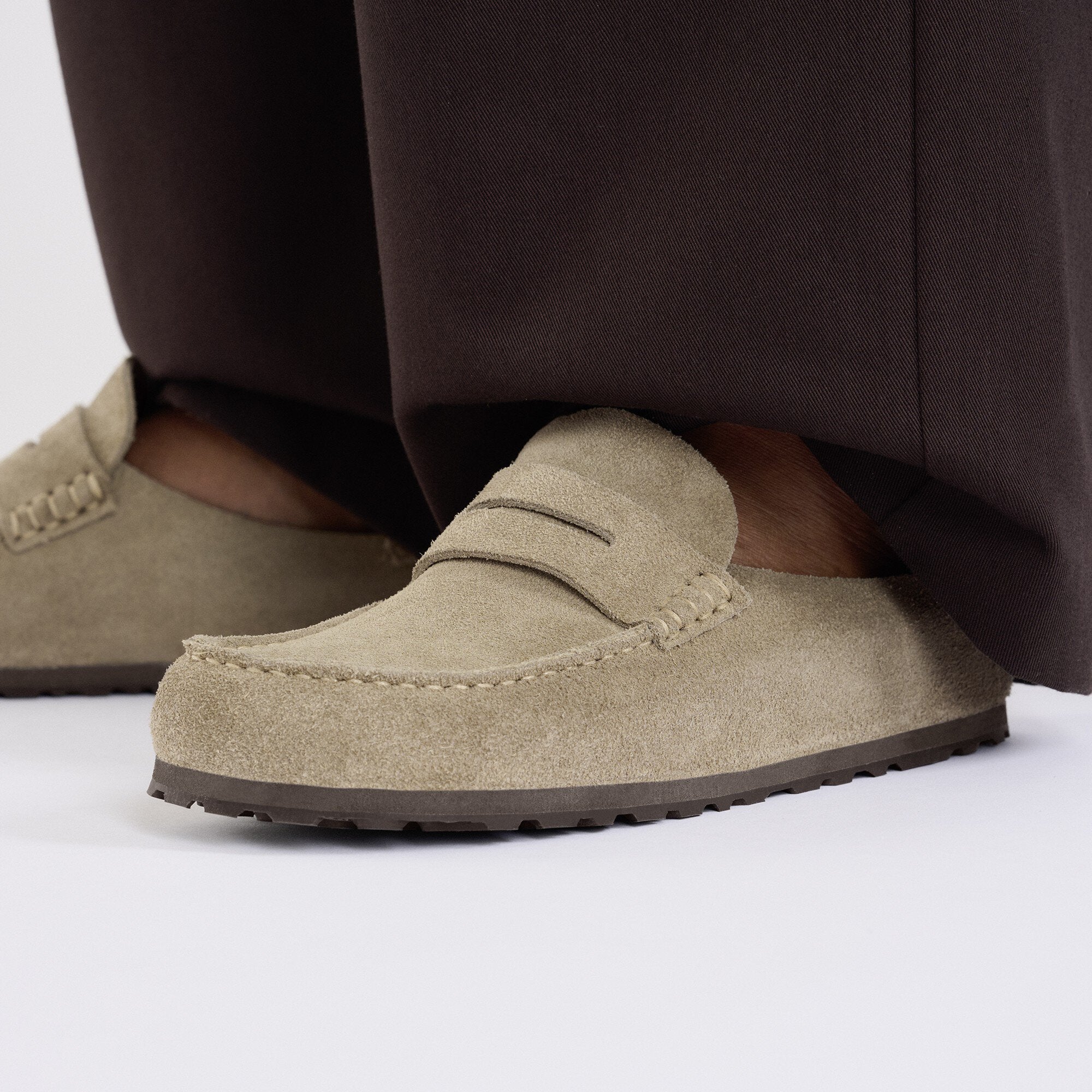 M Naples Wrapped Taupe Suede Slip On Moccasin