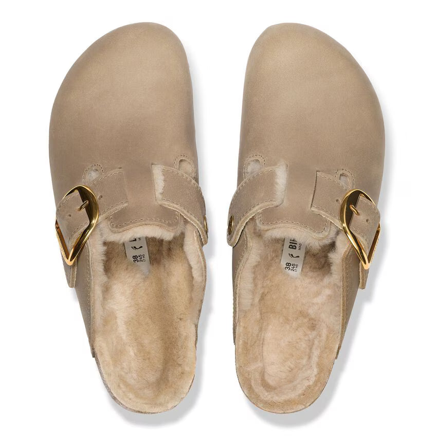 W Boston Big Buckle Shearling Oiled Leather Tobacco