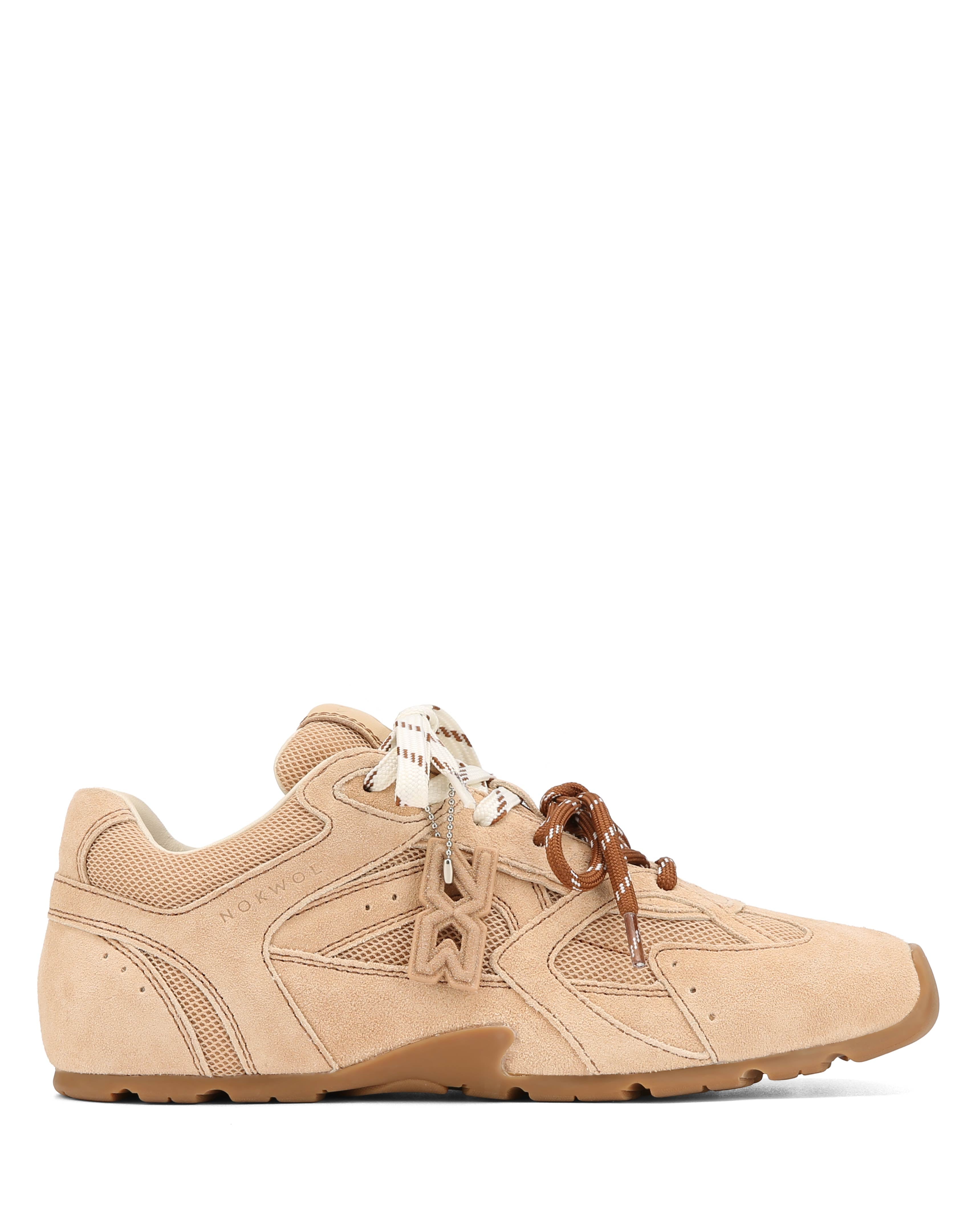 Nokwol Women Atlas Mesh Beige Suede Sneakers | Nokwol
