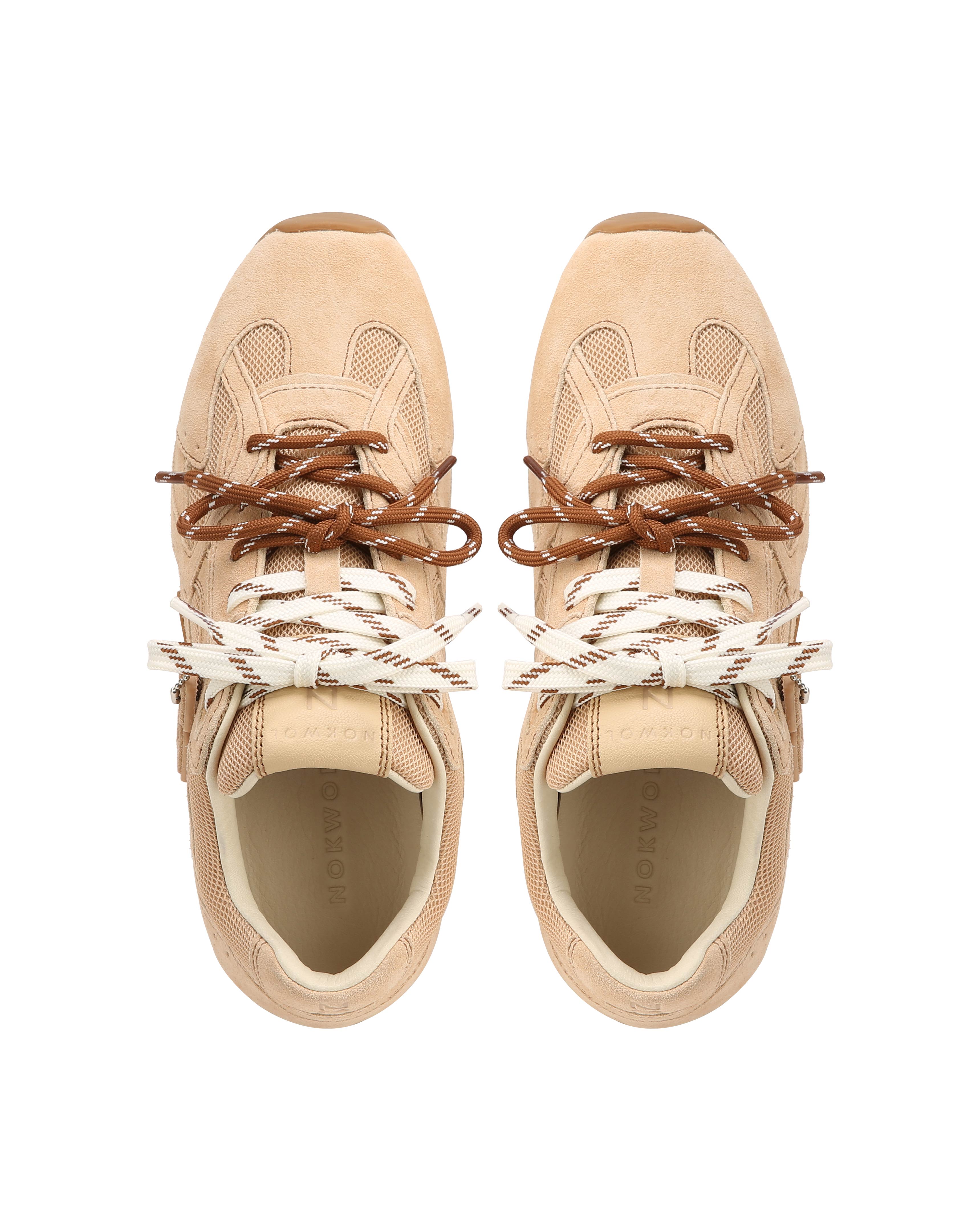 Nokwol Women Atlas Mesh Beige Suede Sneakers | Nokwol