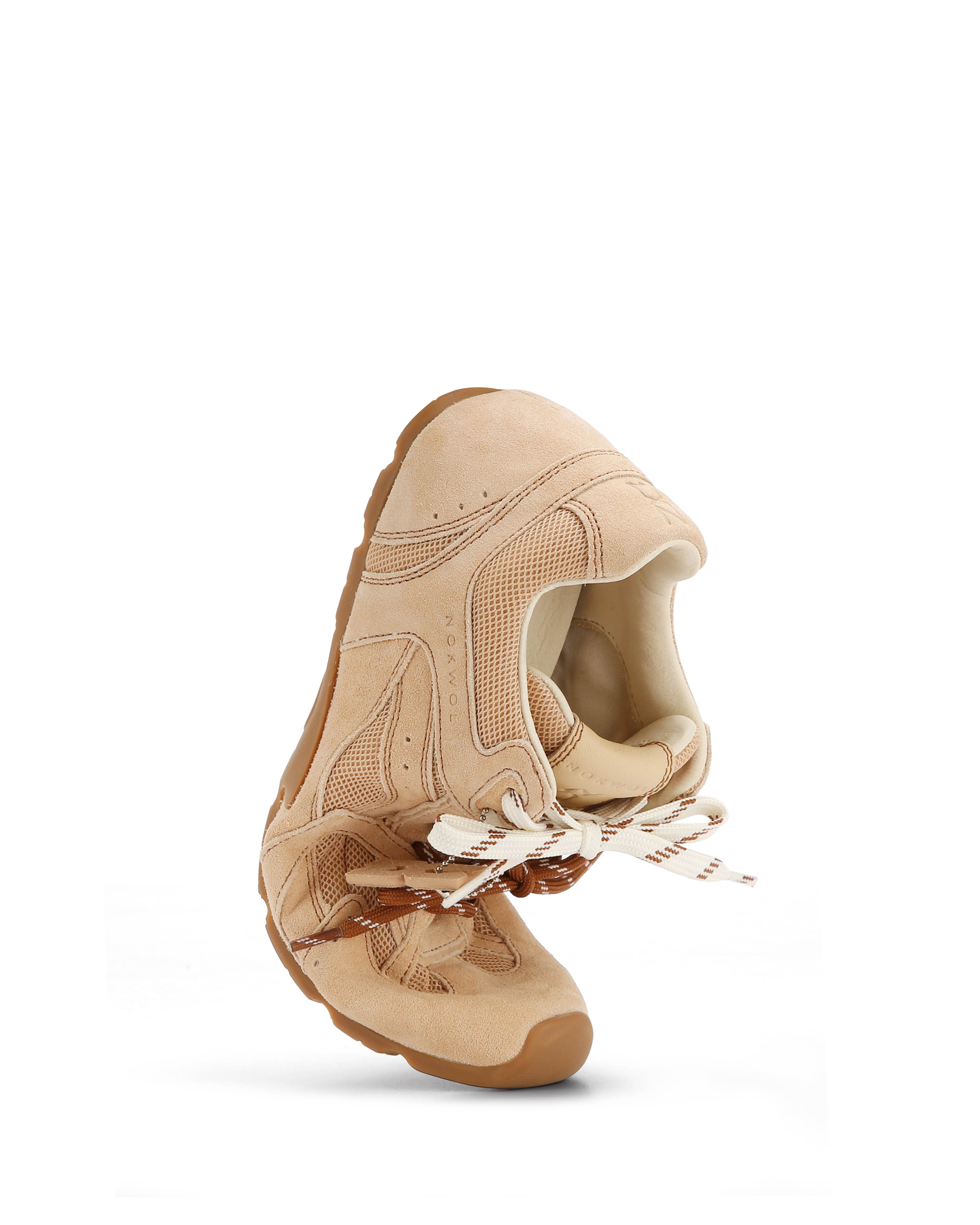 Nokwol Women Atlas Mesh Beige Suede Sneakers | Nokwol