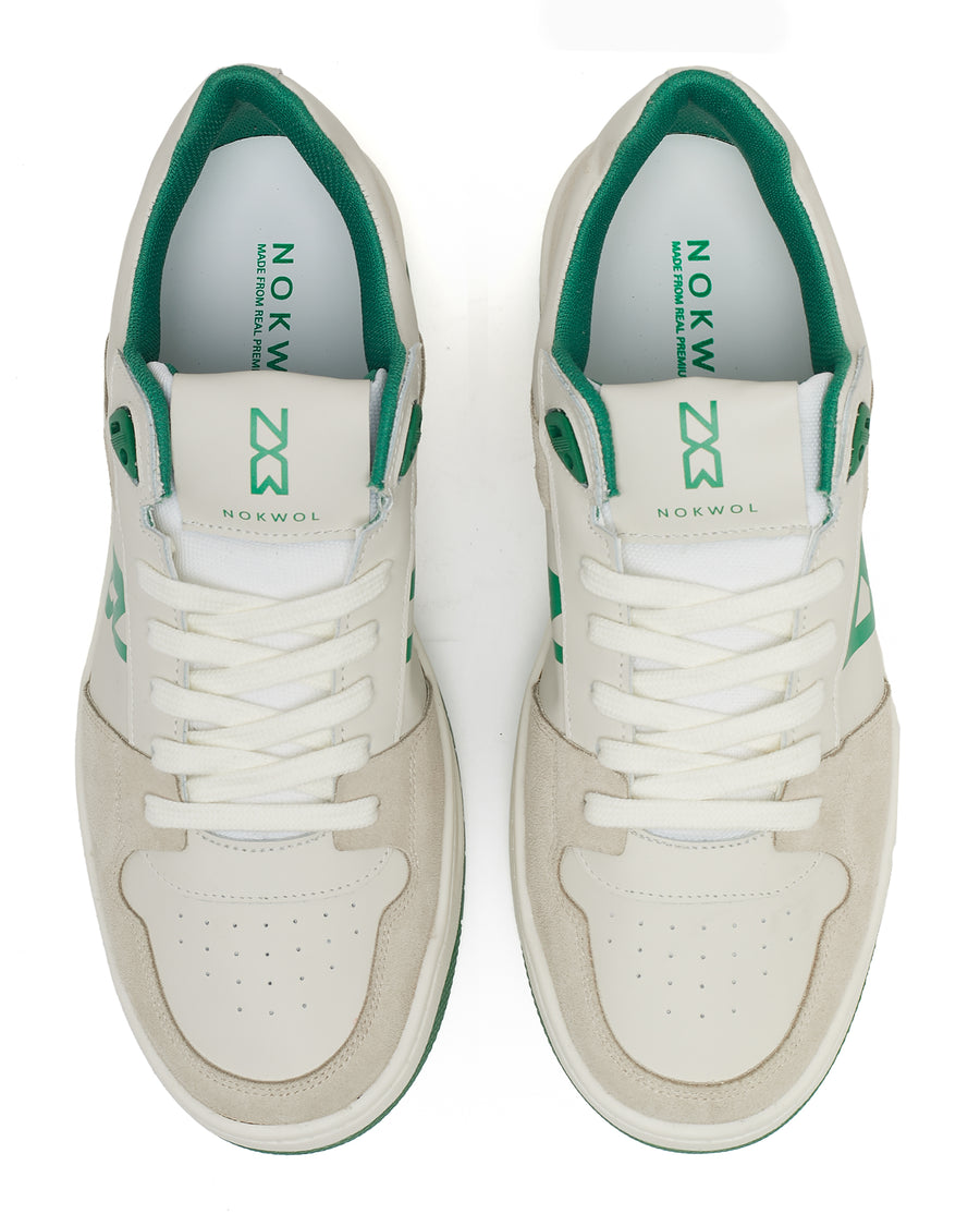 Calm Leather Off White/ Green Combo