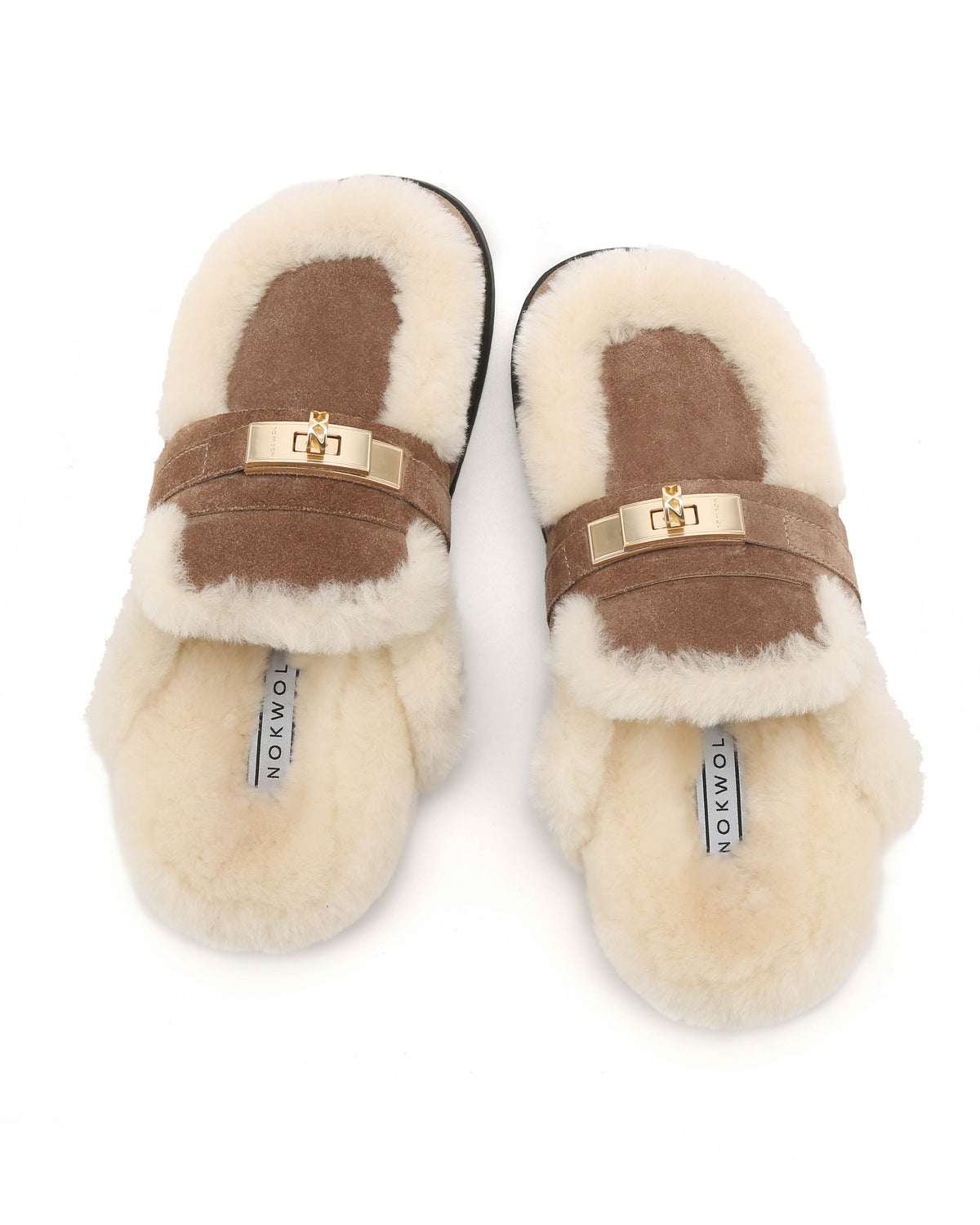 Toby Fur Mushroom Suede Mules - top angled view