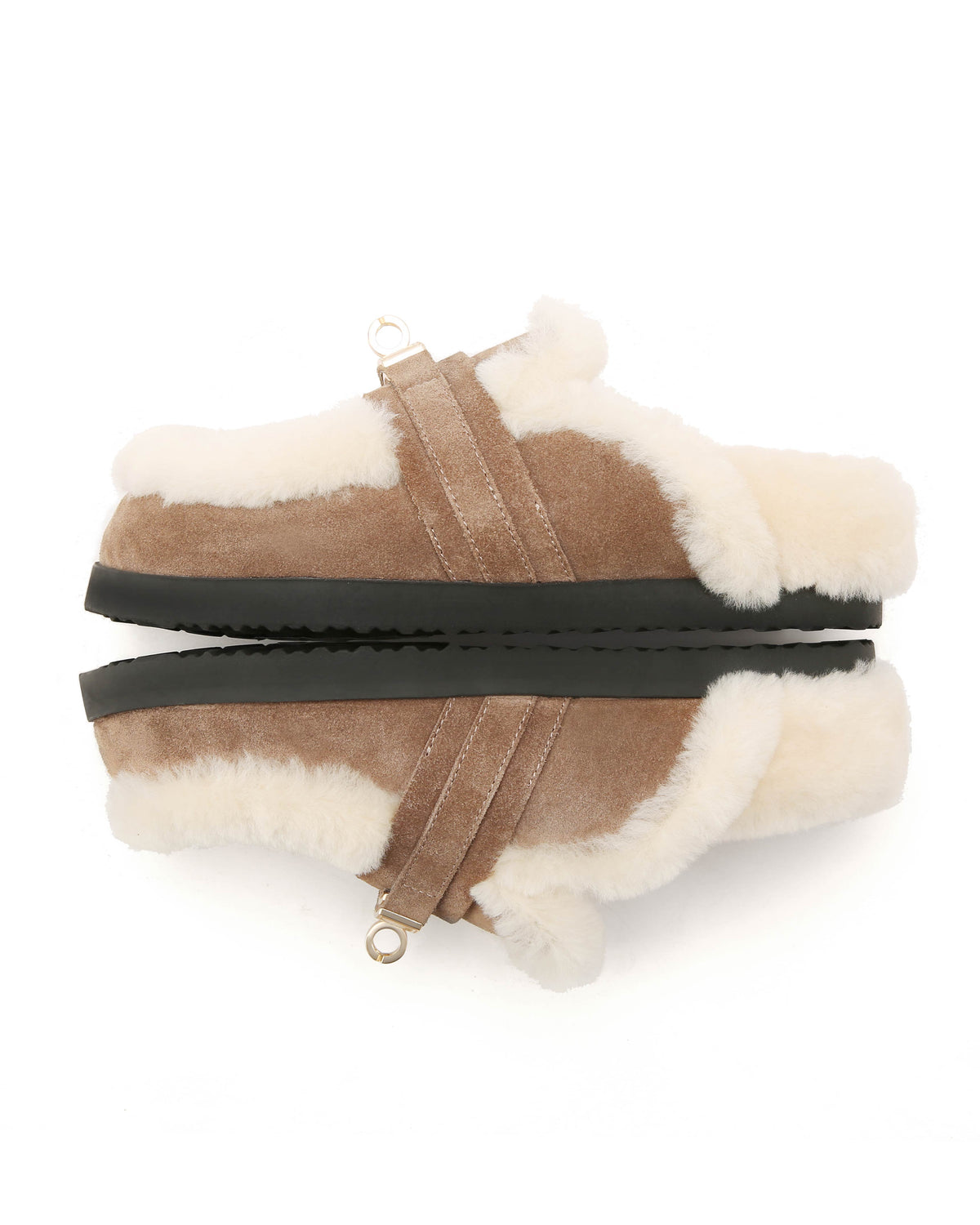 Toby Fur Mushroom Suede Mules - rear side view