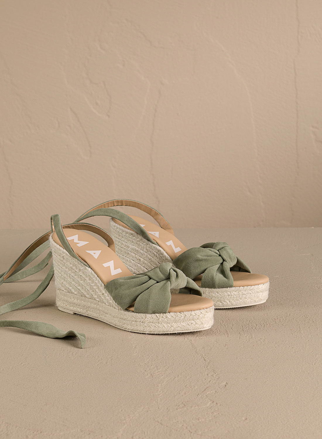 Green Suede Wedge Espadrille with Knot